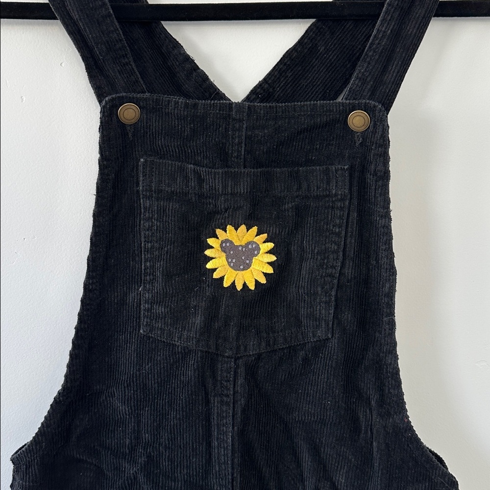 Mickey Mouse Sunflower Black Corduroy Overall Dress - Picture 3 of 3